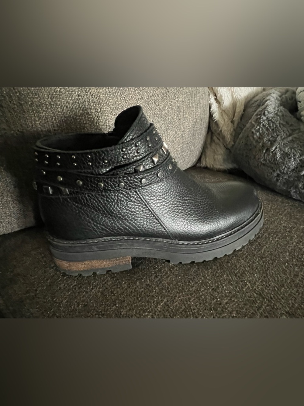 Ankle Boots Short Zuca Biker Leather Lugg Chunky Rivets Studded 39 8 8.5